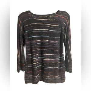 NIC+ZOE Women's Long Sleeve 3/4 Striped Top - Black and Multicolor Size S